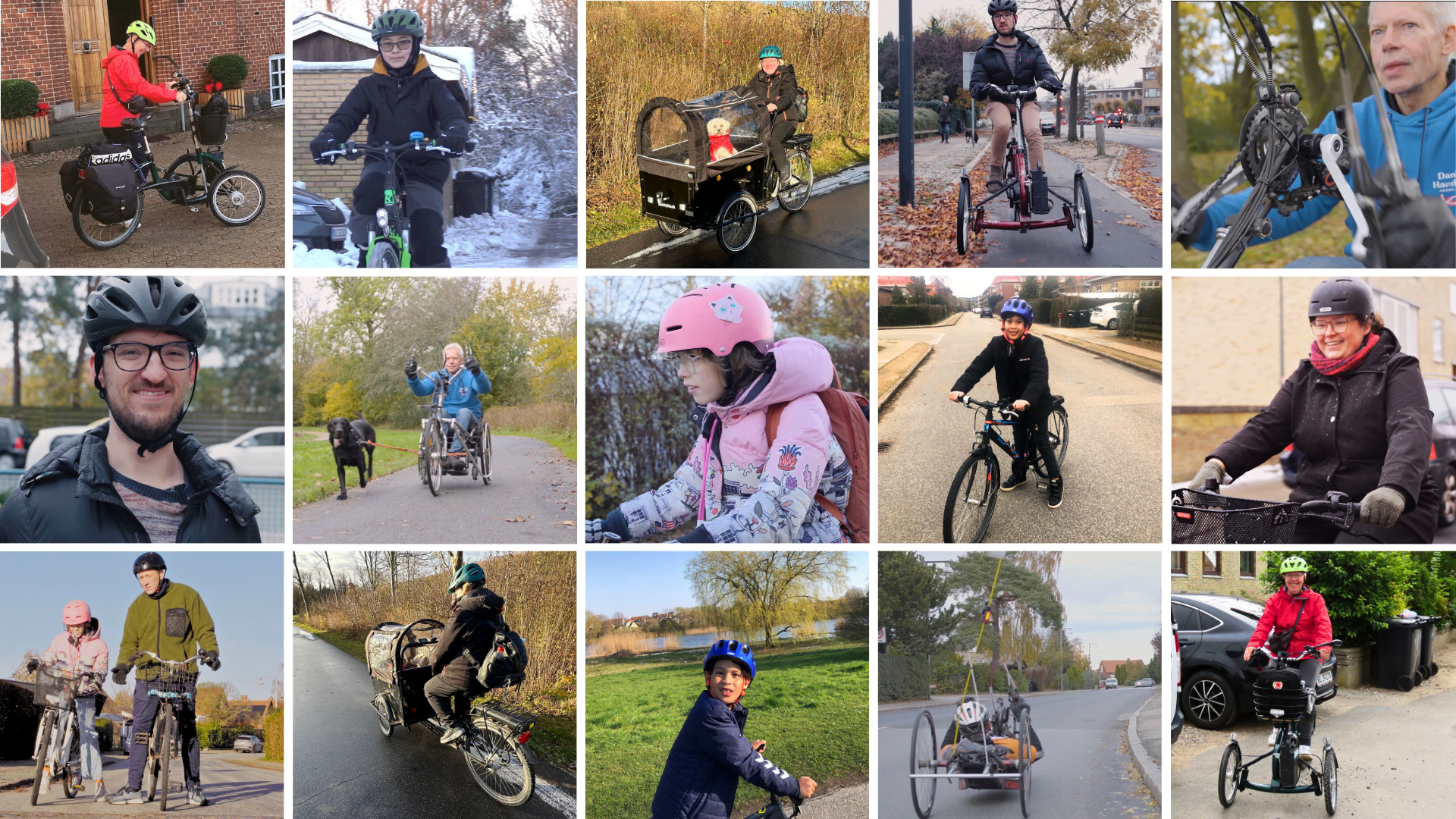 Collage med billeder af mennesker, der bruger forskellige cykler.