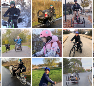 Collage med billeder af mennesker, der bruger forskellige cykler.